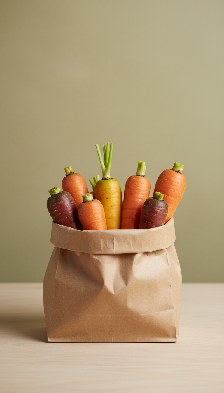 Heirloom carrots in paper bag